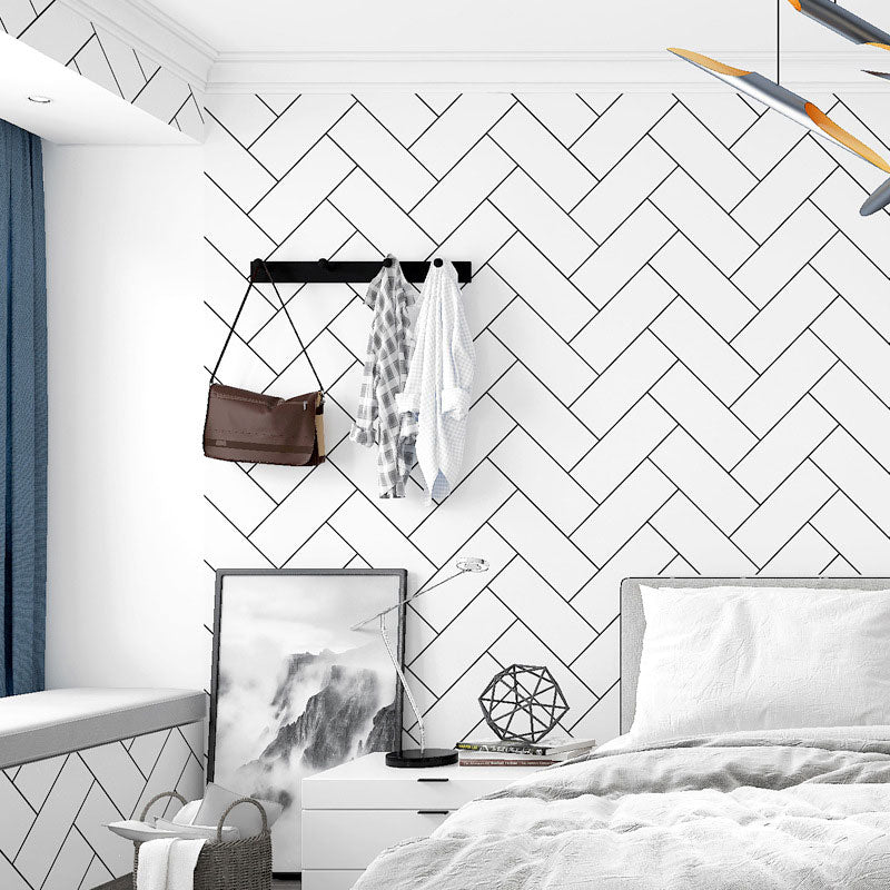 Brick of Herringbone Wallpaper Decorative Non-Pasted Vinyl Wall Decor in Black and White Clearhalo 'Modern wall decor' 'Modern' 'Wallpaper' Wall Decor' 892782