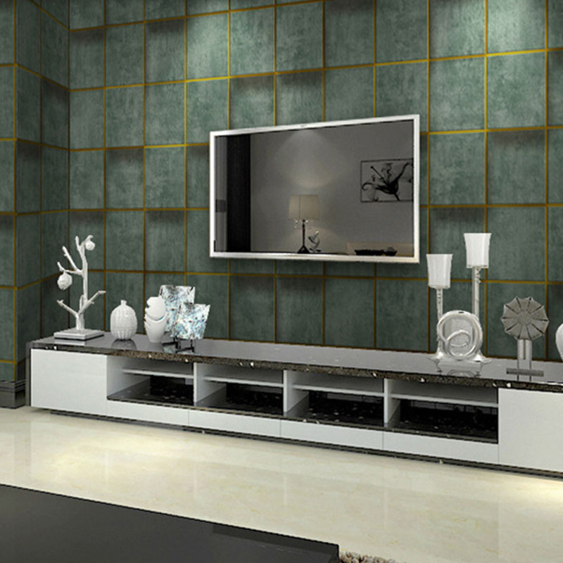 Contemporary Flock Wallpaper Simple 3D Rectangle Non-Pasted Wall Covering, 33' x 20.5