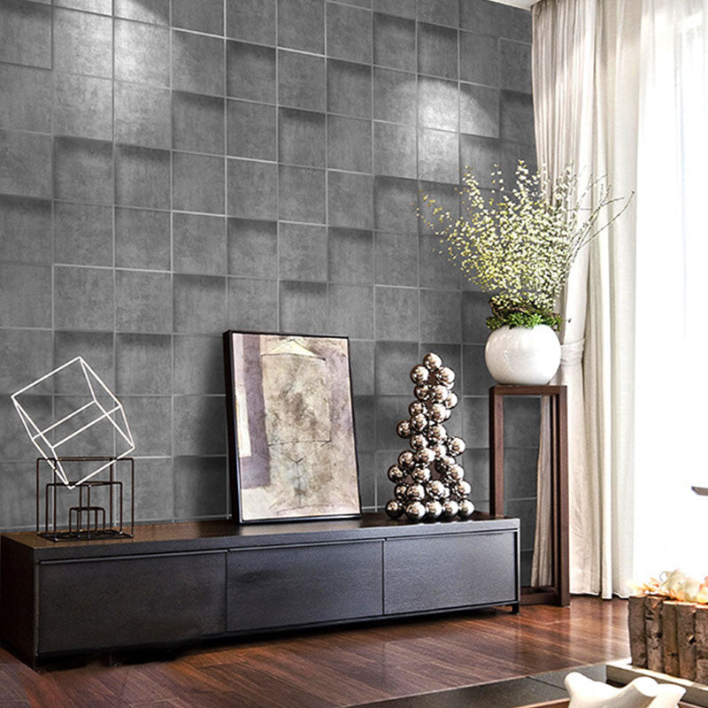 Contemporary Flock Wallpaper Simple 3D Rectangle Non-Pasted Wall Covering, 33' x 20.5