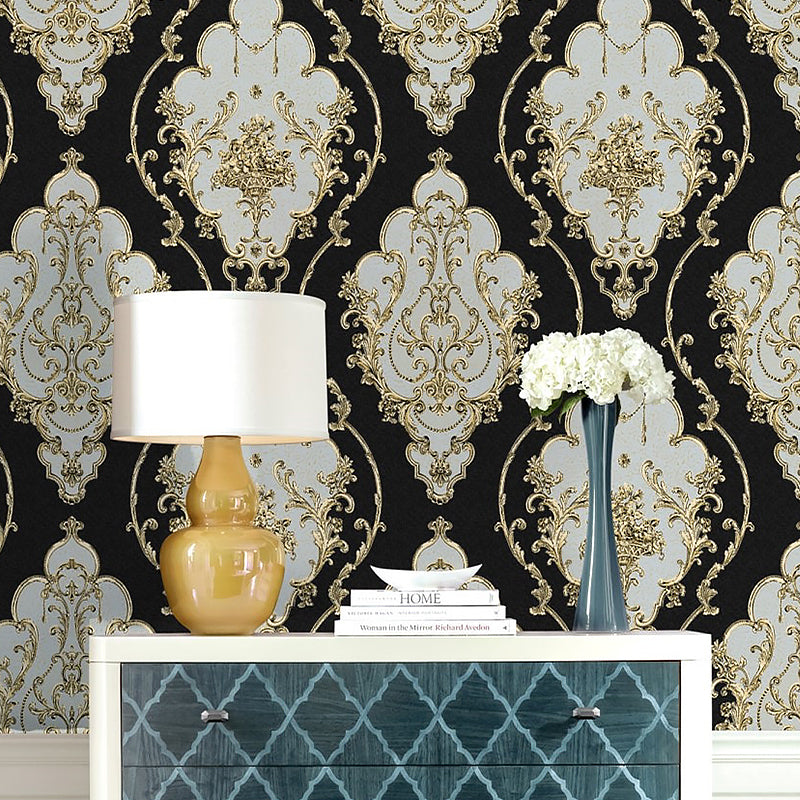 Non-Pasted Wallpaper with Harlequin and Floral Pattern, 33'L x 20.5