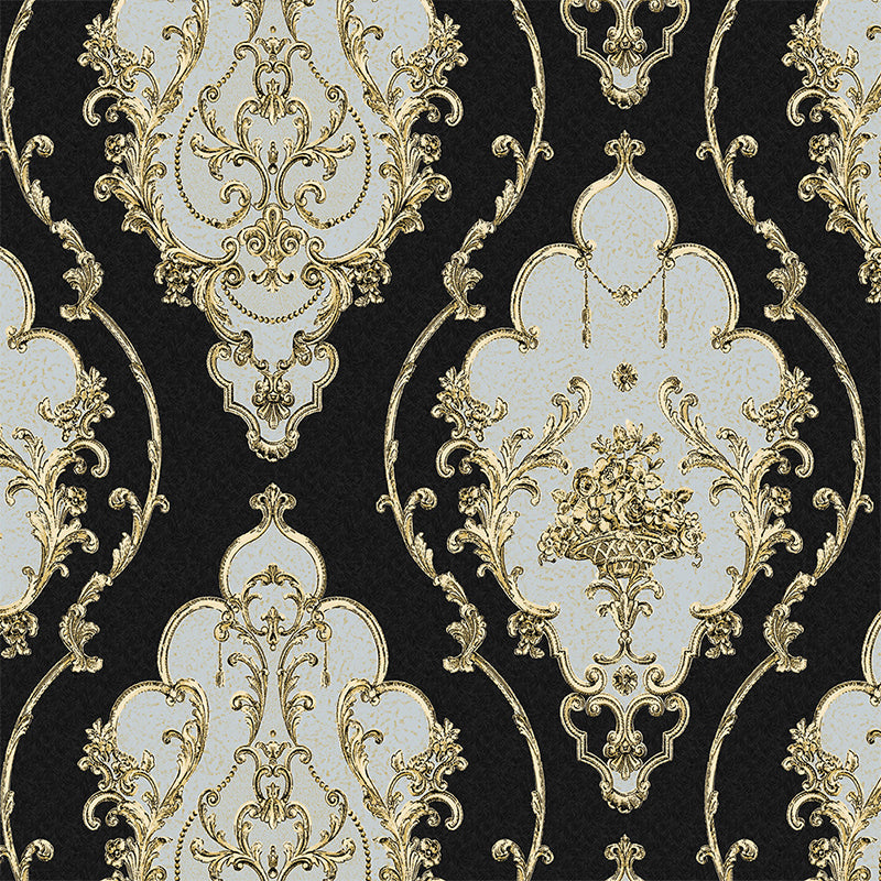 Non-Pasted Wallpaper with Harlequin and Floral Pattern, 33'L x 20.5