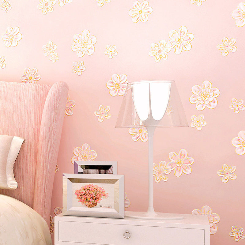 Romantic Floral Design Wallpaper for Kids Decorative Non-Pasted Wall Covering, 20.5 in x 31 ft Light Pink Clearhalo 'Wall Decor' 'Wallpaper' 893021