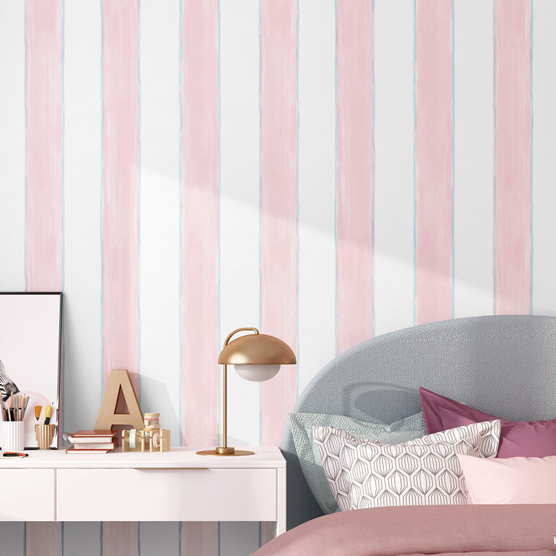 Contemporary Fresh Vertical Stripe Wallpaper for Girls or Boys Non-Pasted 33-foot x 20.5-inch Pink Clearhalo 'Wall Decor' 'Wallpaper' 893053