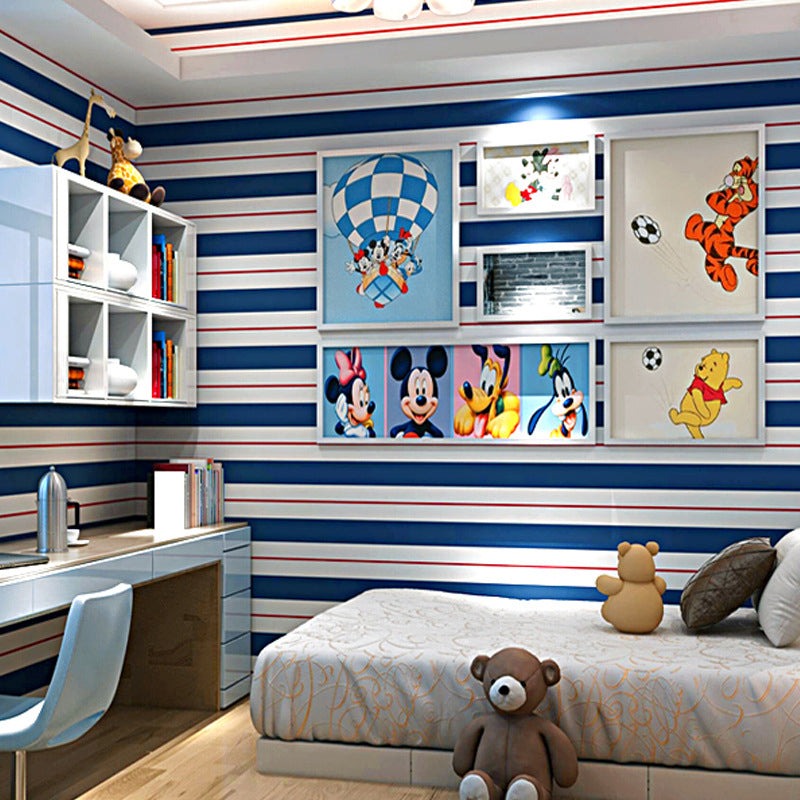 Vinyl Wallpaper for Kids with Horizontal Wide or Narrow Stripe, Multi-Colored, 33'L x 20.5