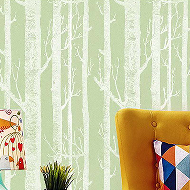 Pastel Color Natural Tree Wallpaper 20.5-inch x 33-foot Non-Woven Decorative Forest and Birch Tree Wall Covering Green Clearhalo 'Modern wall decor' 'Modern' 'Wallpaper' Wall Decor' 893232