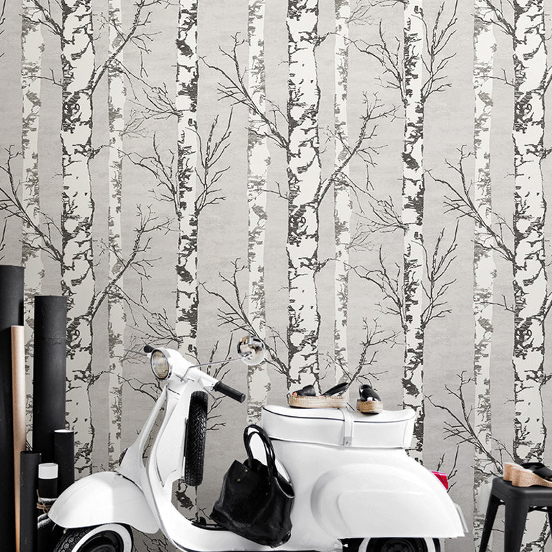 Nordic Forest and Trees Wallpaper in White Water-Resistant Non-Pasted Wall Decor 20.5