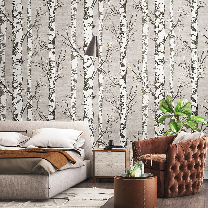 Nordic Forest and Trees Wallpaper in White Water-Resistant Non-Pasted Wall Decor 20.5