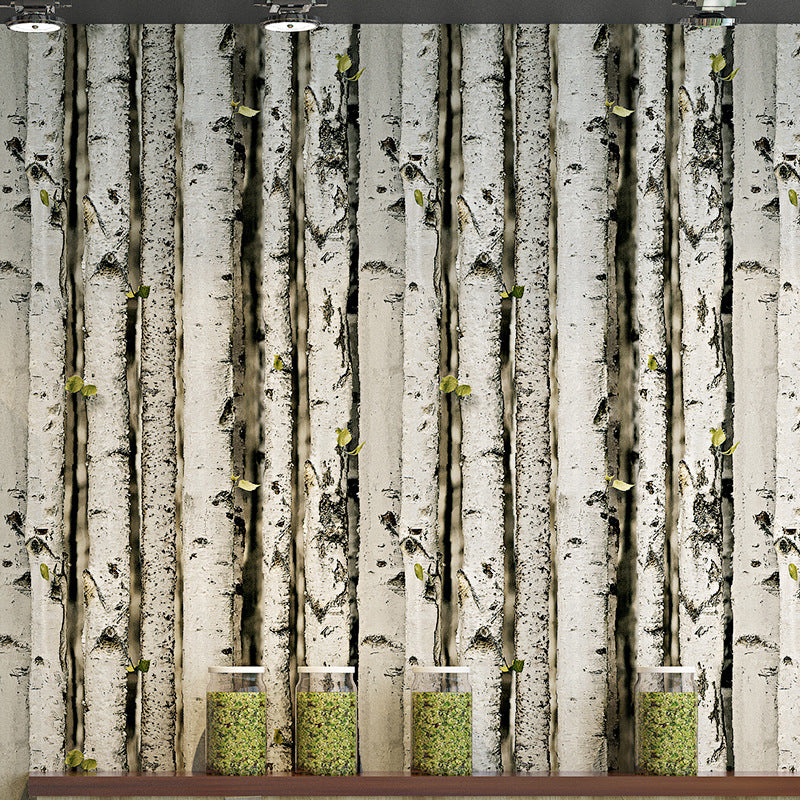 Rustic Birch Wallpaper Non-Pasted Wall Covering for Shops 33-foot x 20.5-inch Gray-Green Clearhalo 'Modern wall decor' 'Modern' 'Wallpaper' Wall Decor' 893252