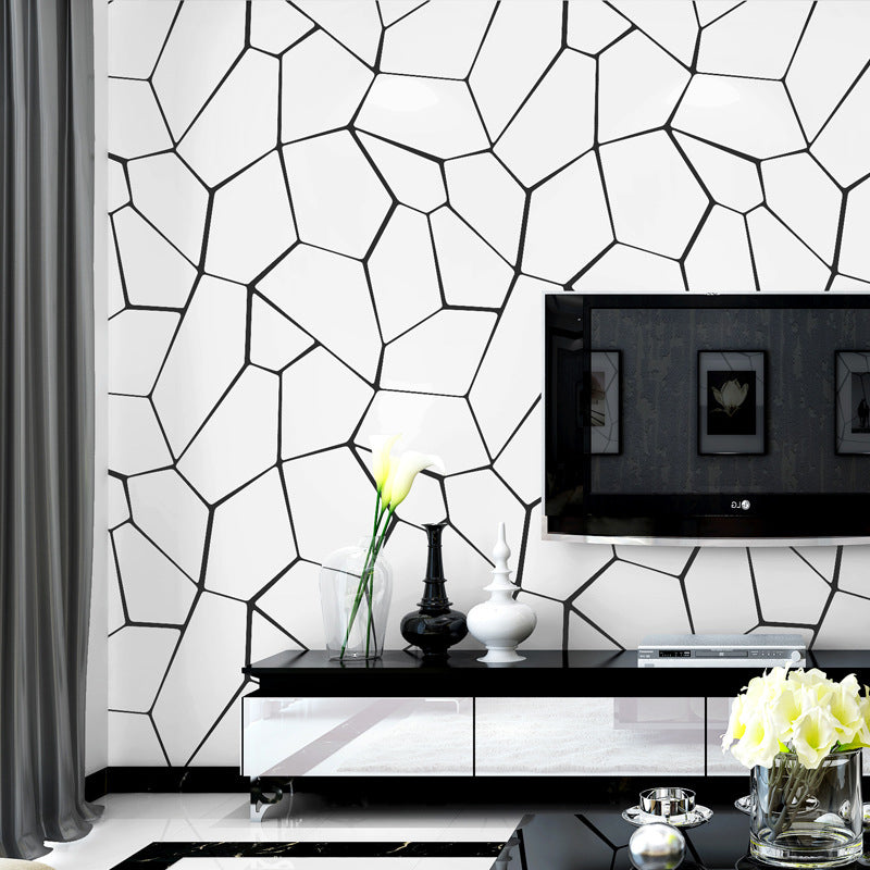 Dining Room Wallpaper with Black and White Geometries and Lines, 33'L x 20.5