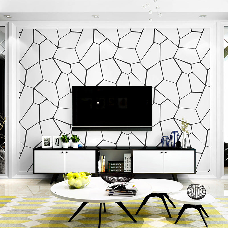 Dining Room Wallpaper with Black and White Geometries and Lines, 33'L x 20.5