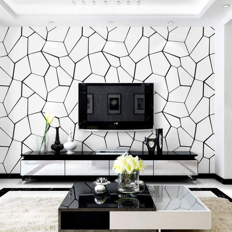 Dining Room Wallpaper with Black and White Geometries and Lines, 33'L x 20.5