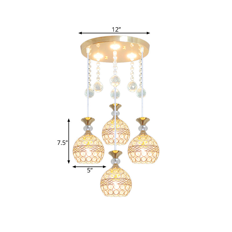 Globe Dining Room Multi-Pendant Crystal Encrusted 3-Bulb Modernism Hanging Ceiling Light in Gold Clearhalo 'Ceiling Lights' 'Modern Pendants' 'Modern' 'Pendant Lights' 'Pendants' Lighting' 893858