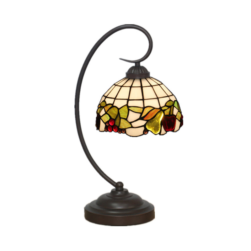 Cut Glass Dark Coffee Night Lighting Bowl 1 Light Mediterranean Desk Lamp with Fruit Pattern Clearhalo 'Desk Lamps' 'Lamps' Lighting' 894005