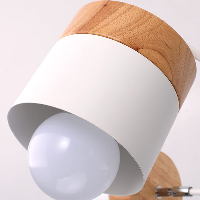White Finish 6 Bulbs Ceiling Mount Chandelier Nordic Wood and Metal Cylinder Semi Flush Pendant Light Clearhalo 'Ceiling Lights' 'Close To Ceiling Lights' 'Close to ceiling' 'Semi-flushmount' Lighting' 89413