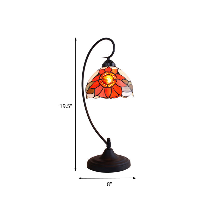 1 Bulb Living Room Night Light Tiffany Black Sunflower Patterned Nightstand Lamp with Bowl Cut Glass Shade Clearhalo 'Lamps' 'Table Lamps' Lighting' 894142