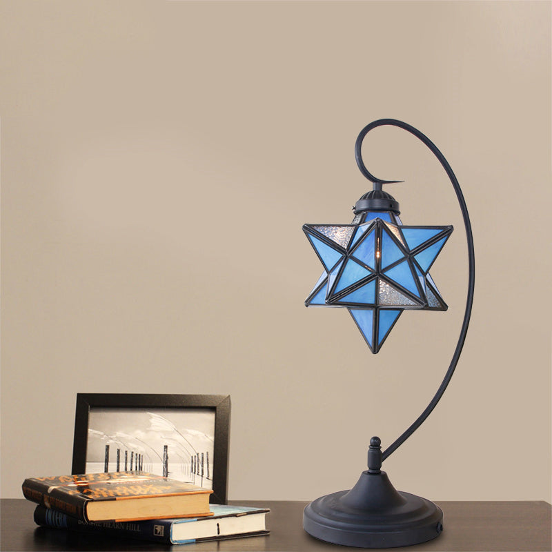 Black Pentagram Nightstand Light Baroque 1 Head Pink/Yellow/Dark Blue Glass Night Table Lamp for Bedside Dark Blue Clearhalo 'Lamps' 'Table Lamps' Lighting' 894167