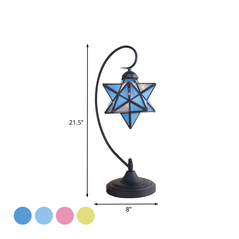 Black Pentagram Nightstand Light Baroque 1 Head Pink/Yellow/Dark Blue Glass Night Table Lamp for Bedside Clearhalo 'Lamps' 'Table Lamps' Lighting' 894170