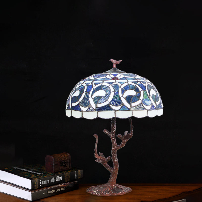 Bowl Shaped Night Lighting 1-Light Cut Glass Mediterranean Table Light in Coffee with Tree Design Clearhalo 'Lamps' 'Table Lamps' Lighting' 894212