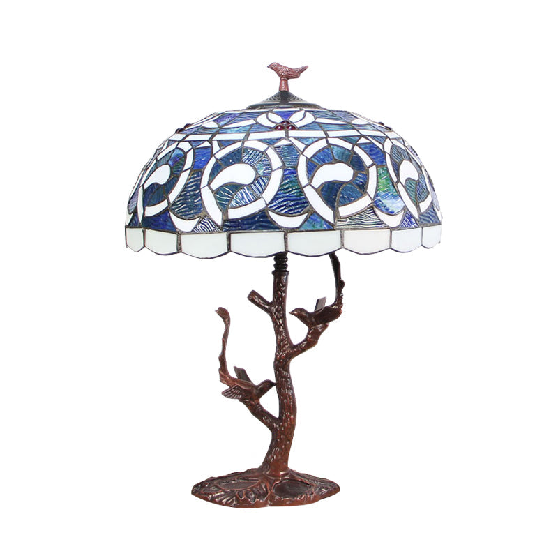 Bowl Shaped Night Lighting 1-Light Cut Glass Mediterranean Table Light in Coffee with Tree Design Clearhalo 'Lamps' 'Table Lamps' Lighting' 894213