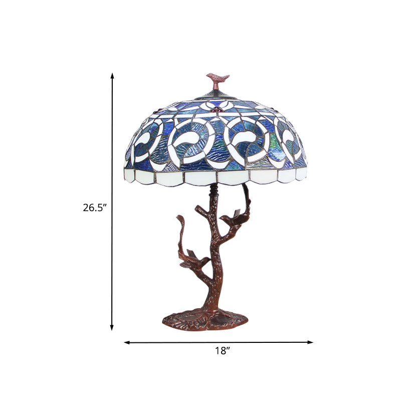 Bowl Shaped Night Lighting 1-Light Cut Glass Mediterranean Table Light in Coffee with Tree Design Clearhalo 'Lamps' 'Table Lamps' Lighting' 894214