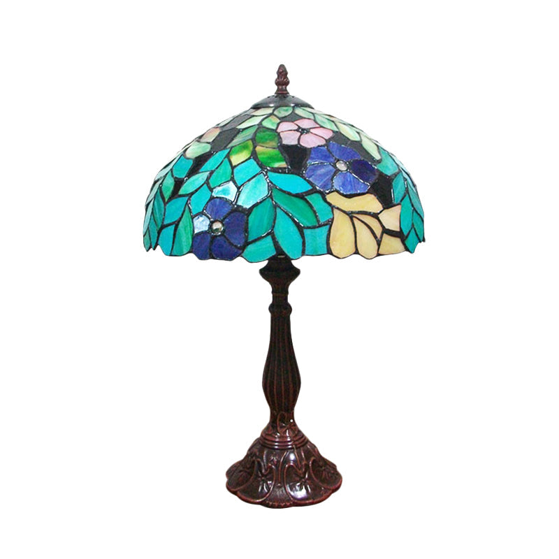 Stained Glass Coffee Nightstand Lamp Bowl Shape 1-Head Victorian Leaf and Petal Patterned Night Table Light Clearhalo 'Lamps' 'Table Lamps' Lighting' 894217
