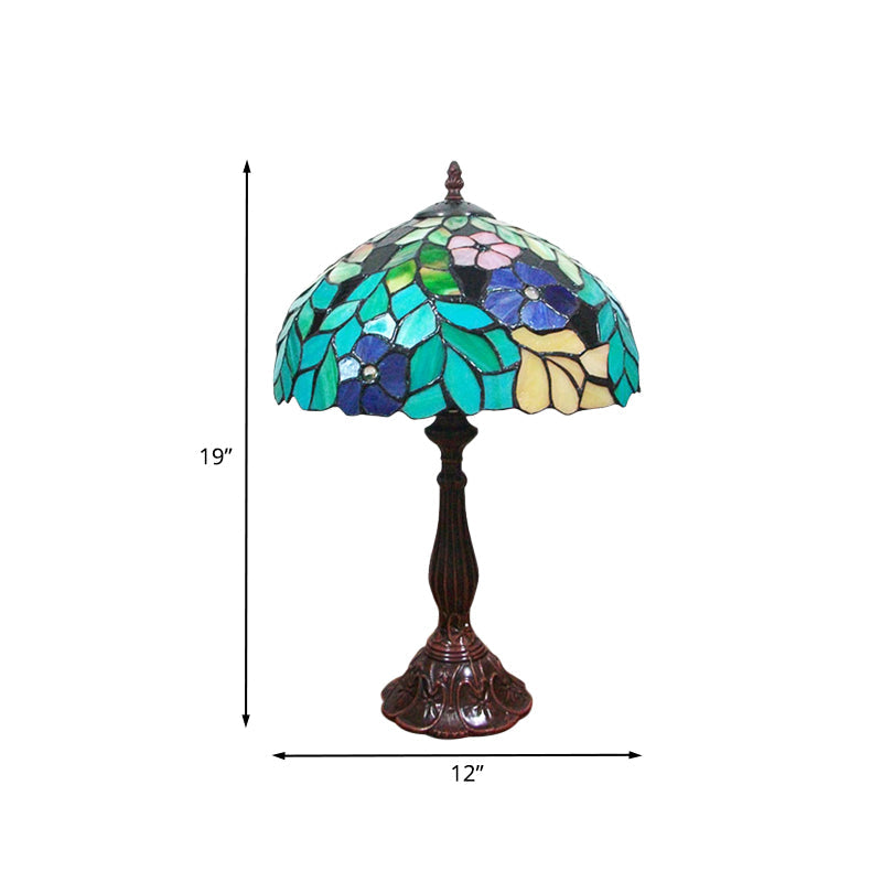 Stained Glass Coffee Nightstand Lamp Bowl Shape 1-Head Victorian Leaf and Petal Patterned Night Table Light Clearhalo 'Lamps' 'Table Lamps' Lighting' 894218
