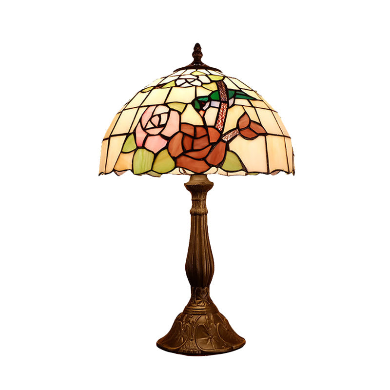 Bronze Domed Nightstand Lighting Victorian 1 Light Hand Cut Glass Night Light with Rose Pattern Clearhalo 'Lamps' 'Table Lamps' Lighting' 894225