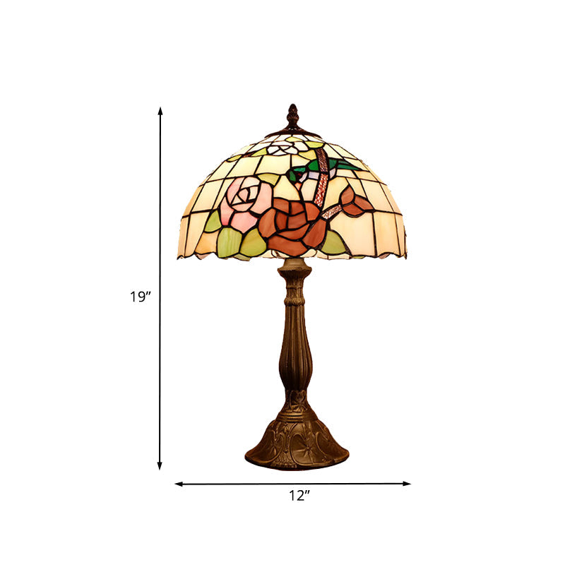 Bronze Domed Nightstand Lighting Victorian 1 Light Hand Cut Glass Night Light with Rose Pattern Clearhalo 'Lamps' 'Table Lamps' Lighting' 894226