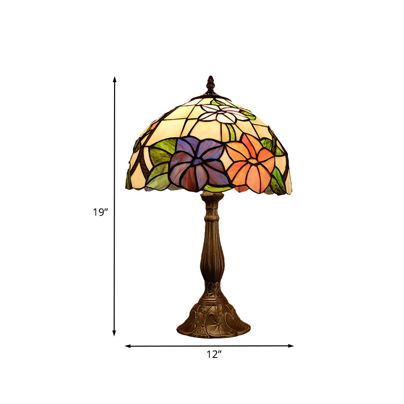 Tiffany Dome Shade Table Light 1-Bulb Stained Art Glass Night Lighting in Bronze with Bloom Pattern Clearhalo 'Lamps' 'Table Lamps' Lighting' 894230