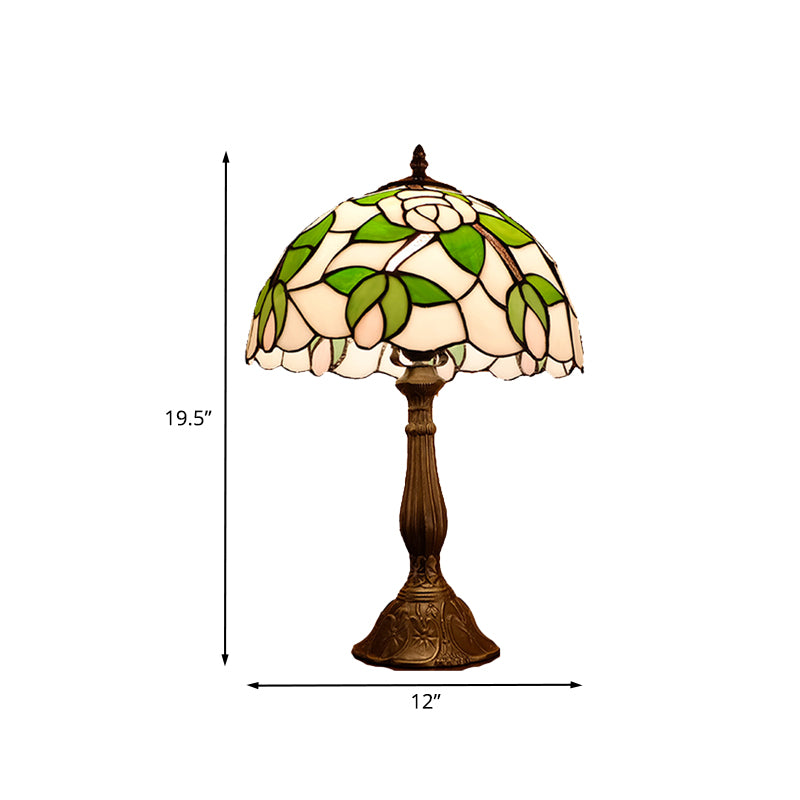 Bowl Shape Night Light Tiffany Style 1 Light Bronze Finish Table Lighting with Rose Pattern Clearhalo 'Lamps' 'Table Lamps' Lighting' 894250