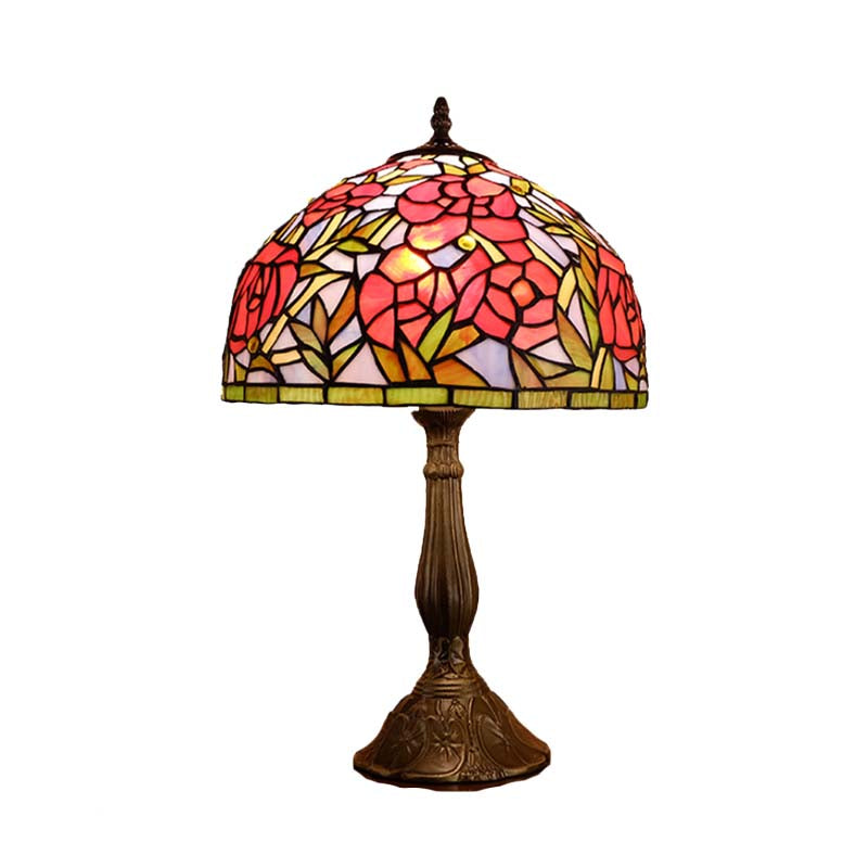 1 Light Night Table Lamp Victorian Bowl Hand Cut Glass Floral Patterned Nightstand Light in Bronze Clearhalo 'Lamps' 'Table Lamps' Lighting' 894293