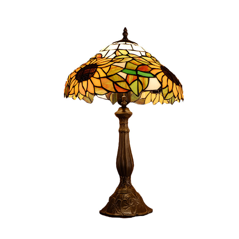 Baroque Bowl Shade Table Light 1-Bulb Hand Cut Glass Sunflower Patterned Nightstand Lighting in Yellow/Orange Clearhalo 'Lamps' 'Table Lamps' Lighting' 894310