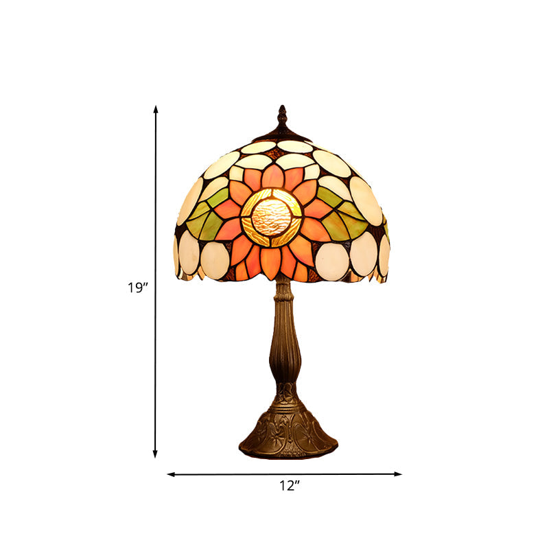 Bronze 1-Head Night Lighting Mediterranean Hand Cut Glass Domed Shade Nightstand Lamp with Sunflower Pattern Clearhalo 'Lamps' 'Table Lamps' Lighting' 894314
