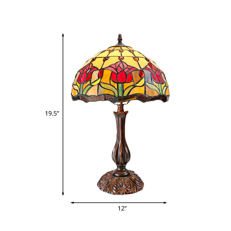 Dome Shade Cut Glass Nightstand Light Tiffany 1 Light Bronze Night Table Lamp with Flower Pattern Clearhalo 'Lamps' 'Table Lamps' Lighting' 894618