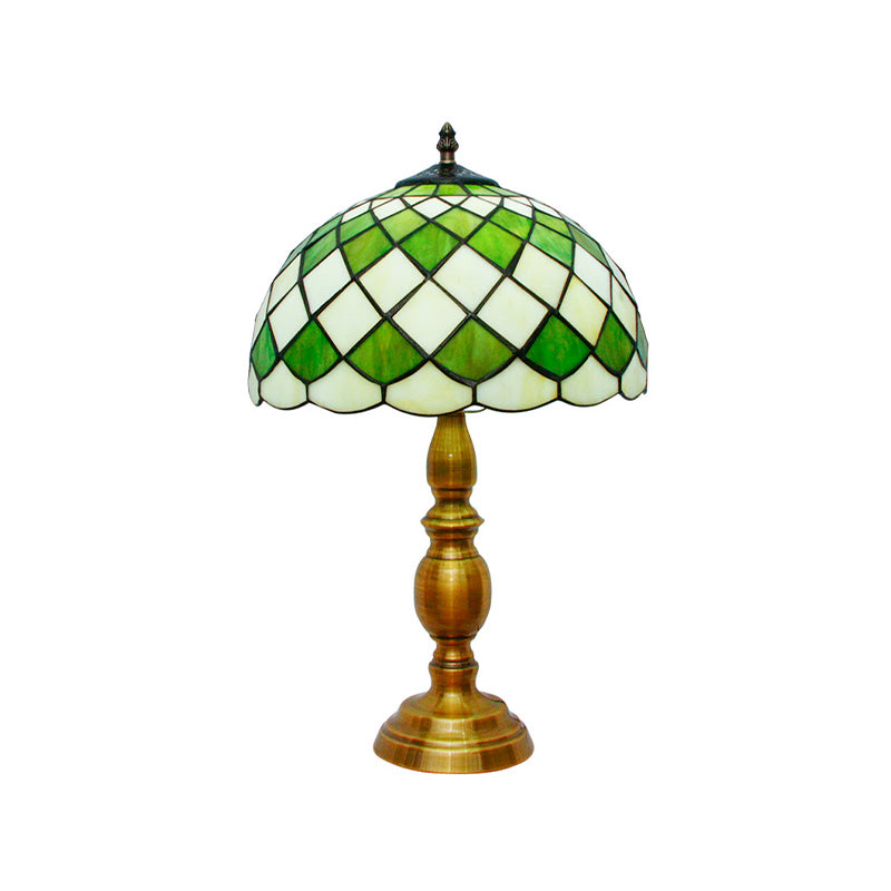 1 Head Bedroom Nightstand Lighting Mediterranean Green Table Lamp with Lattice Bowl Cut Glass Shade Clearhalo 'Lamps' 'Table Lamps' Lighting' 894621