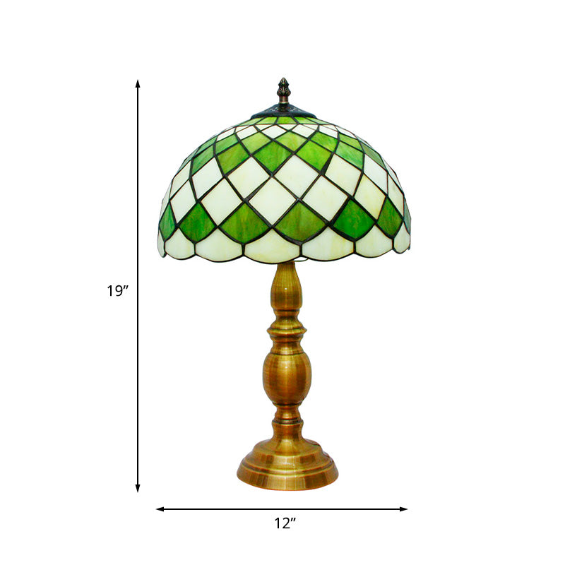 1 Head Bedroom Nightstand Lighting Mediterranean Green Table Lamp with Lattice Bowl Cut Glass Shade Clearhalo 'Lamps' 'Table Lamps' Lighting' 894622