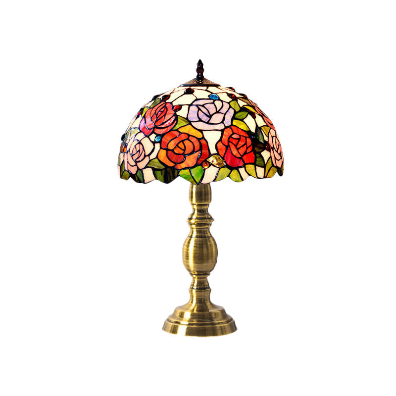 Cut Glass Brushed Brass Table Lighting Bowl Shaped 1 Head Victorian Rose Patterned Night Lamp Clearhalo 'Lamps' 'Table Lamps' Lighting' 894629