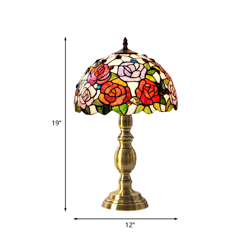 Cut Glass Brushed Brass Table Lighting Bowl Shaped 1 Head Victorian Rose Patterned Night Lamp Clearhalo 'Lamps' 'Table Lamps' Lighting' 894630