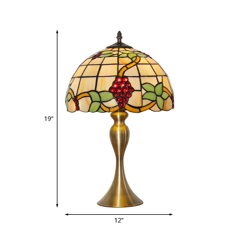 Gold Dome Shape Night Table Lamp Victorian 1 Light Stained Art Glass Grape Patterned Desk Lighting Clearhalo 'Lamps' 'Table Lamps' Lighting' 894638