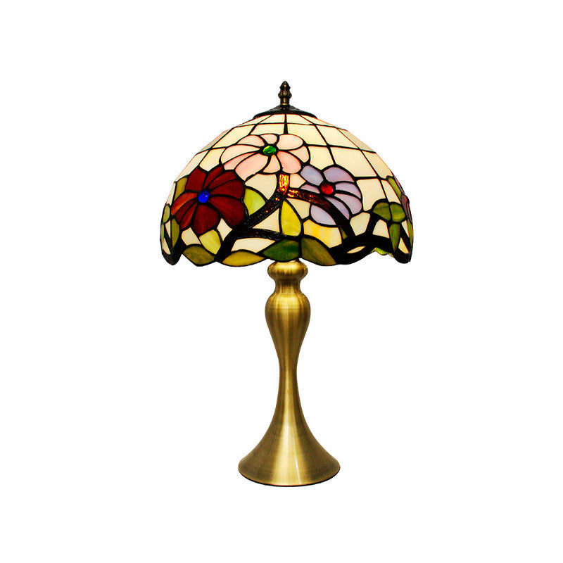 Tiffany Bowl Night Table Lighting 1-Light Stained Art Glass Desk Lamp in Gold with Blossom Pattern Clearhalo 'Lamps' 'Table Lamps' Lighting' 894641