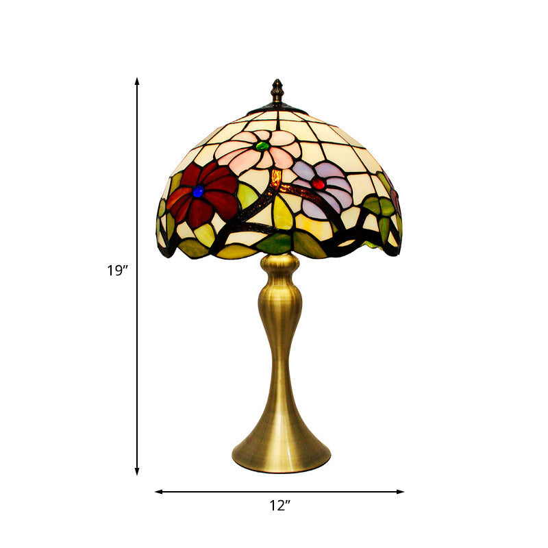 Tiffany Bowl Night Table Lighting 1-Light Stained Art Glass Desk Lamp in Gold with Blossom Pattern Clearhalo 'Lamps' 'Table Lamps' Lighting' 894642