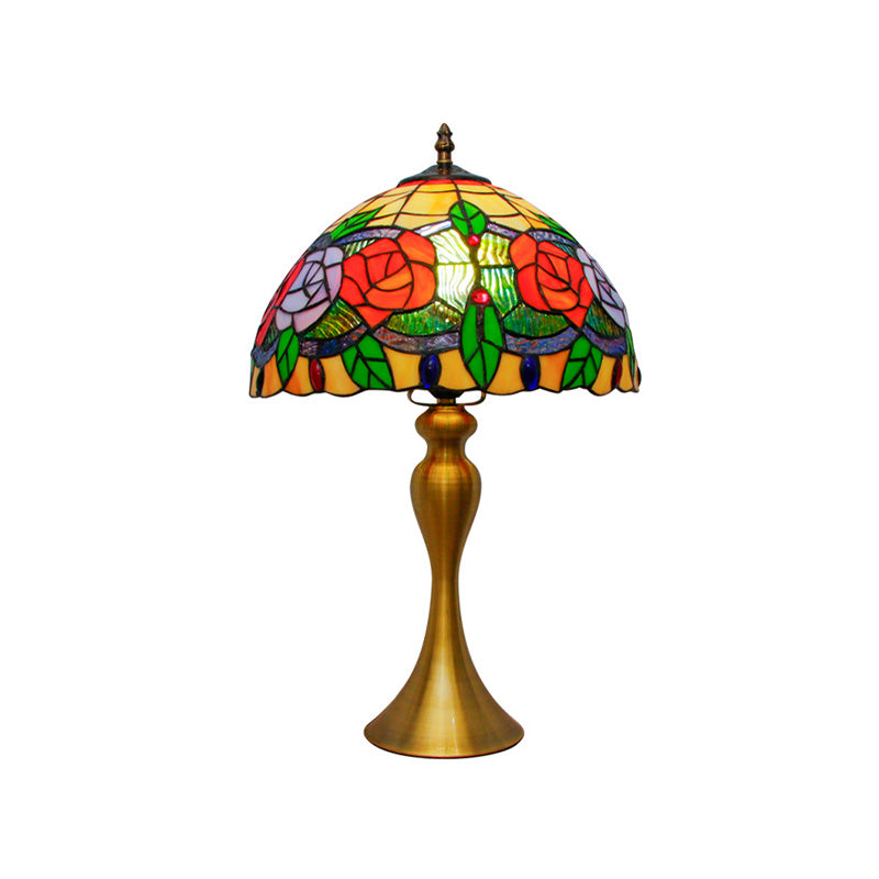 Gold 1 Light Night Table Lamp Mediterranean Cut Glass Bowl Shape Desk Light with Rose Pattern Clearhalo 'Lamps' 'Table Lamps' Lighting' 894645