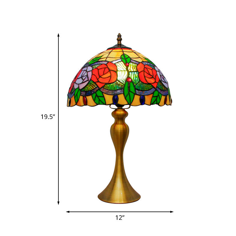 Gold 1 Light Night Table Lamp Mediterranean Cut Glass Bowl Shape Desk Light with Rose Pattern Clearhalo 'Lamps' 'Table Lamps' Lighting' 894646