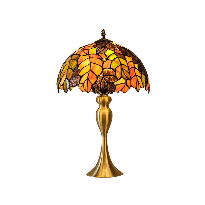 1-Light Leaf Patterned Night Lamp Baroque Gold Finish Hand Cut Glass Table Lighting with Dome Shade Clearhalo 'Lamps' 'Table Lamps' Lighting' 894649