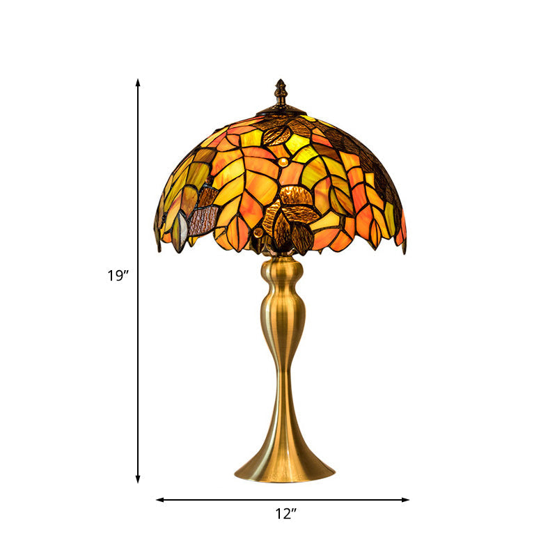 1-Light Leaf Patterned Night Lamp Baroque Gold Finish Hand Cut Glass Table Lighting with Dome Shade Clearhalo 'Lamps' 'Table Lamps' Lighting' 894650
