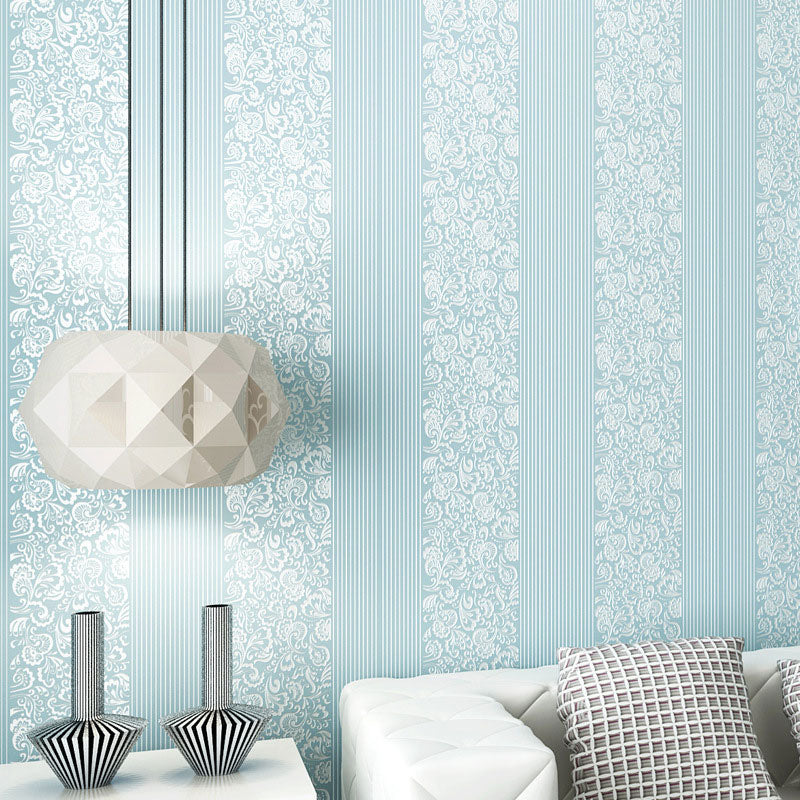 Pastel Color Non-Woven Wallpaper Stain-Resistant 3D Flower and Stripe Wall Covering, 31' by 20.5