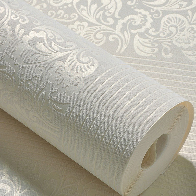 Pastel Color Non-Woven Wallpaper Stain-Resistant 3D Flower and Stripe Wall Covering, 31' by 20.5