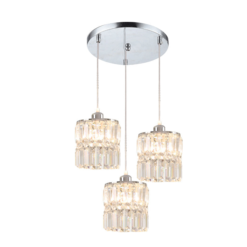 Column Dining Room Cluster Pendant Simple K9 Crystal 3 Bulbs Chrome Suspension Lamp Clearhalo 'Ceiling Lights' 'Modern Pendants' 'Modern' 'Pendant Lights' 'Pendants' Lighting' 897163