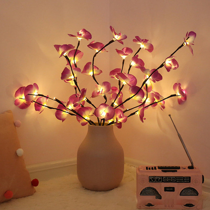 Plastic Moth Orchid Table Light Decorative LED Nightstand Lighting in White/Purple and Pink for Bedroom Purple-Pink Clearhalo 'Lamps' 'Table Lamps' Lighting' 897290