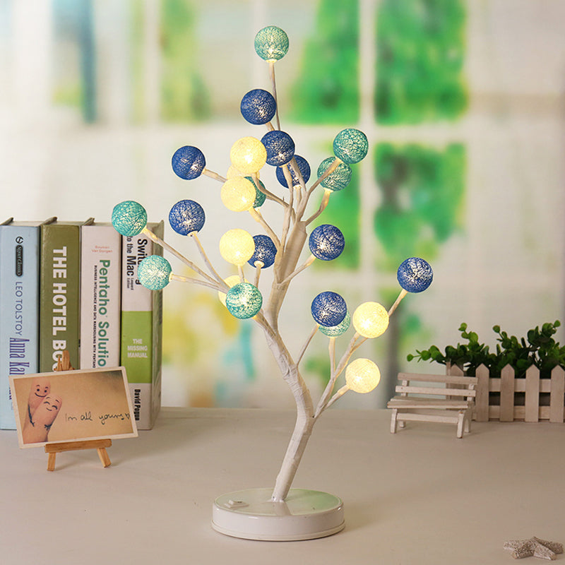 Ball Tree Bedroom Desk Lamp Cotton Thread Art Deco LED Night Table Lighting in Pink/Blue/Green-Pink-Blue Clearhalo 'Lamps' 'Table Lamps' Lighting' 897344